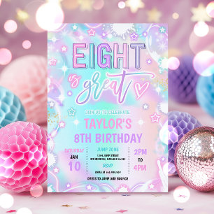 Invitation Huit est grand Neon brillant 8e fête d'anniversair