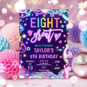 Invitation Huit est grand Neon brillant 8e fête d'anniversair