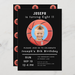 Invitation Huitième anniversaire Black Custom Photo Basketbal