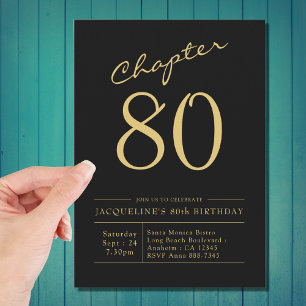 Invitation Huitième Black Gold 80e fête d'anniversaire