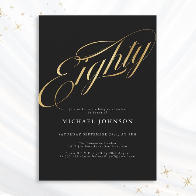 Invitation Huitième Black Gold Moderne 80e anniversaire (Mockup View)