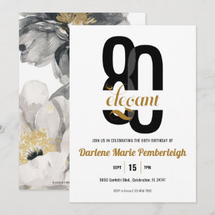Invitation Huitième et élégant Black Gold Floral 80e annivers