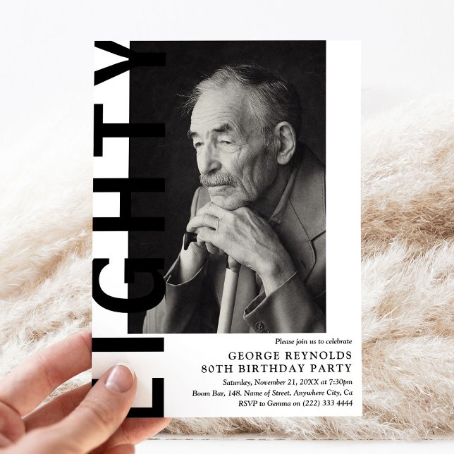 Invitation HUITIÈME Photo moderne Fête d'anniversaire 80e (Créateur téléchargé)