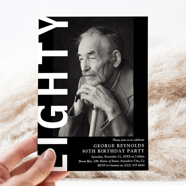 Invitation HUITIÈME Photo moderne Fête d'anniversaire 80e (Créateur téléchargé)
