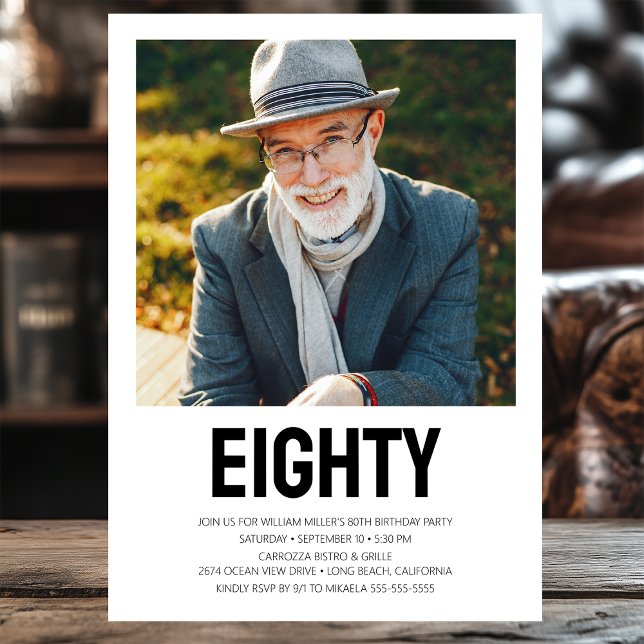Invitation HUITIÈME Photo moderne Fête d'anniversaire 80e (Créateur téléchargé)