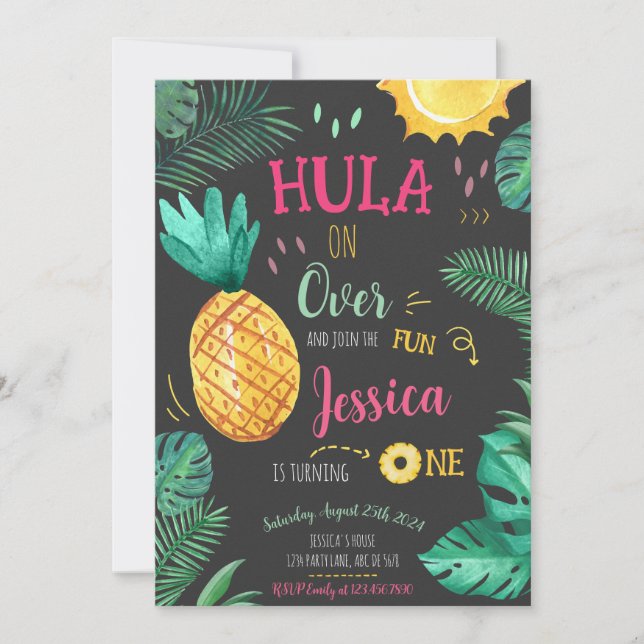Invitation Hula Tropical Sur Plus De 1Er Anniversaire (Devant)