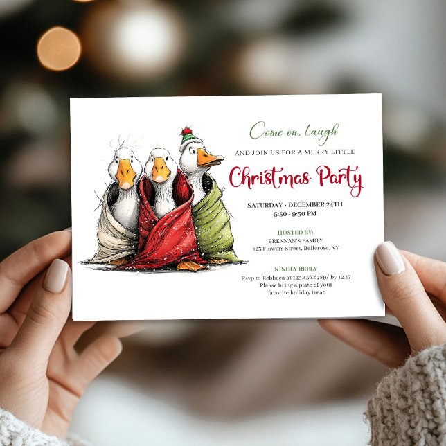 Invitation humoristique de dessins animés de Noël  (Christmas Playful Cartoon Geese Humor Invitation Fun)