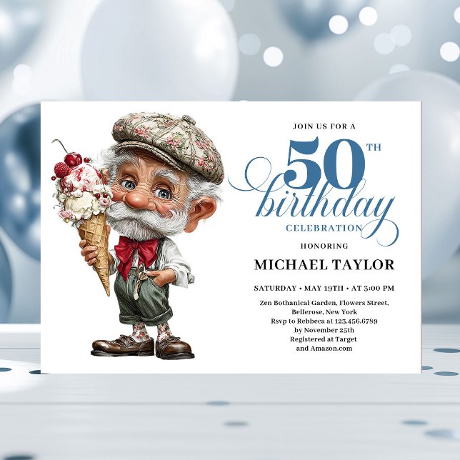 Invitation humoristique pour les 50 ans de Whimsy  (Whimsy Man 50th Birthday Bash Humor Invitation)