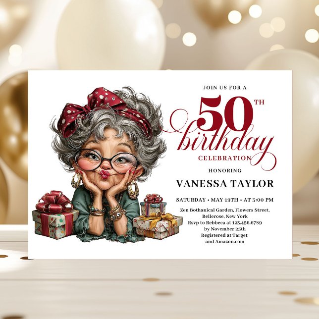 Invitation Humorous lady turning fifty quirky party invite (Humorous lady turning fifty quirky party invite)