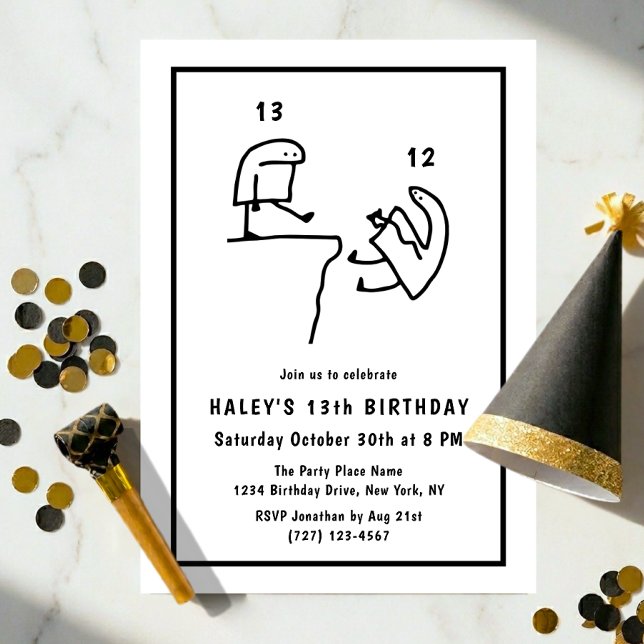 Invitation Humour de mème drôle Simple Anniversaire 13 ans No (Créateur téléchargé)