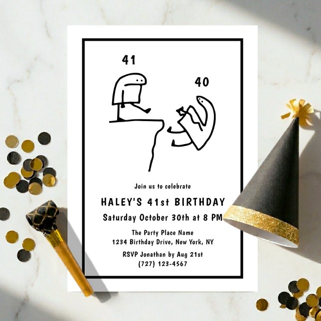 Invitation Humour de mème drôle Simple Anniversaire 41 ans No (Créateur téléchargé)