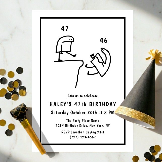 Invitation Humour de mème drôle Simple Anniversaire 47 ans No (Créateur téléchargé)