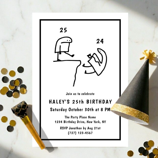 Invitation Humour de mème drôle Simple Noir Blanc 25e Anniver (Créateur téléchargé)