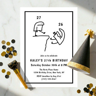 Invitation Humour de mème drôle Simple Noir Blanc 27e Anniver