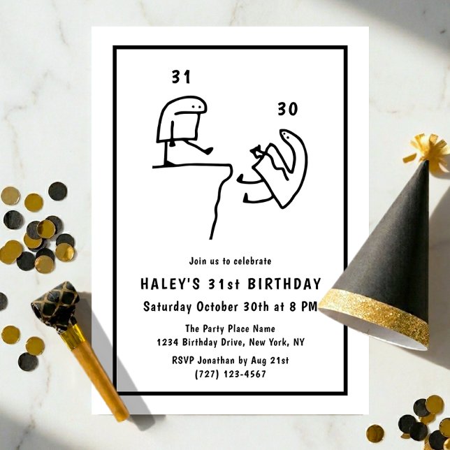 Invitation Humour de mème drôle Simple Noir Blanc 31e Anniver (Créateur téléchargé)