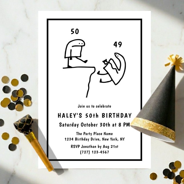 Invitation Humour de Mème Drôle Simple Noir Blanc 50e Anniver (Créateur téléchargé)