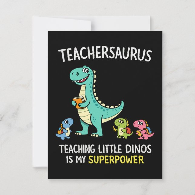 Invitation Humour de professeur Teachersaurus avec de petits  (Devant)
