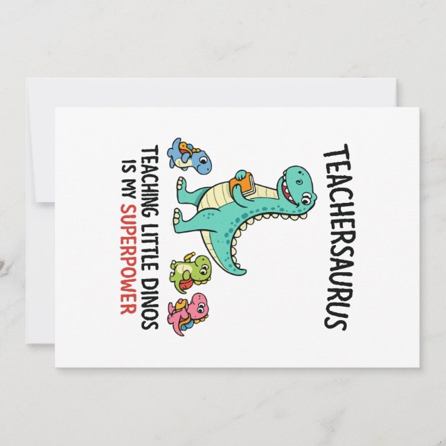 Invitation Humour de professeur Teachersaurus avec de petits  (Devant)