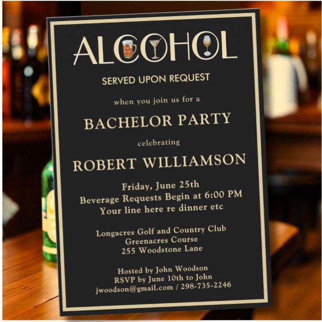 Invitation Humour élégant Black & Gold Bachelor Party (Créateur téléchargé)