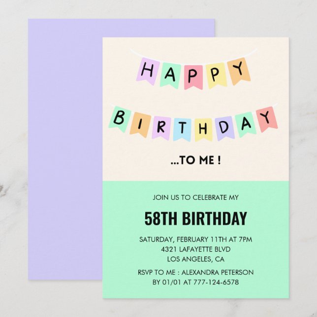 Invitation Humour Joyeux Anniversaire 58e anniversaire (Devant / Derrière)