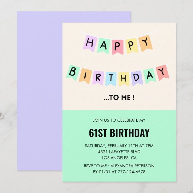 Invitation Humour Joyeux Anniversaire 61e anniversaire (Devant / Derrière)