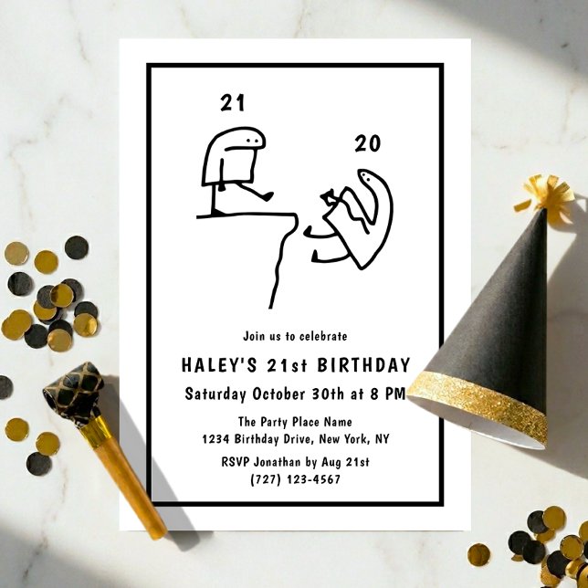 Invitation Humour Mème Drôle Simple Anniversaire 21 Ans Noir  (Créateur téléchargé)