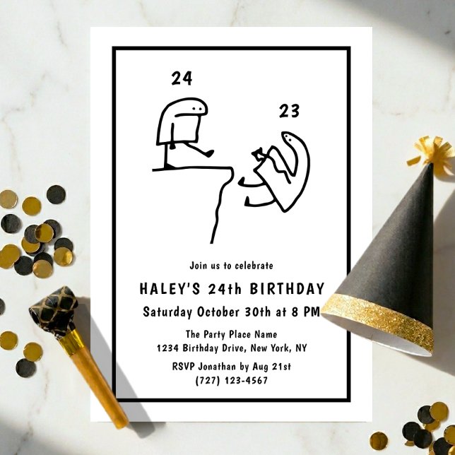 Invitation Humour Mème Drôle Simple Anniversaire 24 Ans Noir  (Créateur téléchargé)