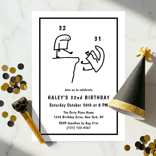 Invitation Humour Mème Drôle Simple Noir Blanc 32e Anniversai (Créateur téléchargé)