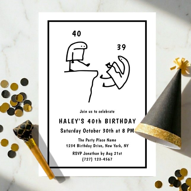 Invitation Humour Mémé Drôle Simple Noir Blanc 40e Anniversai (Créateur téléchargé)