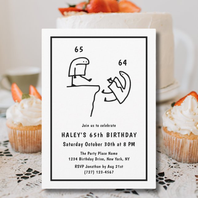 Invitation Humour Mème Drôle Simple Noir Blanc 65e Anniversai (Créateur téléchargé)