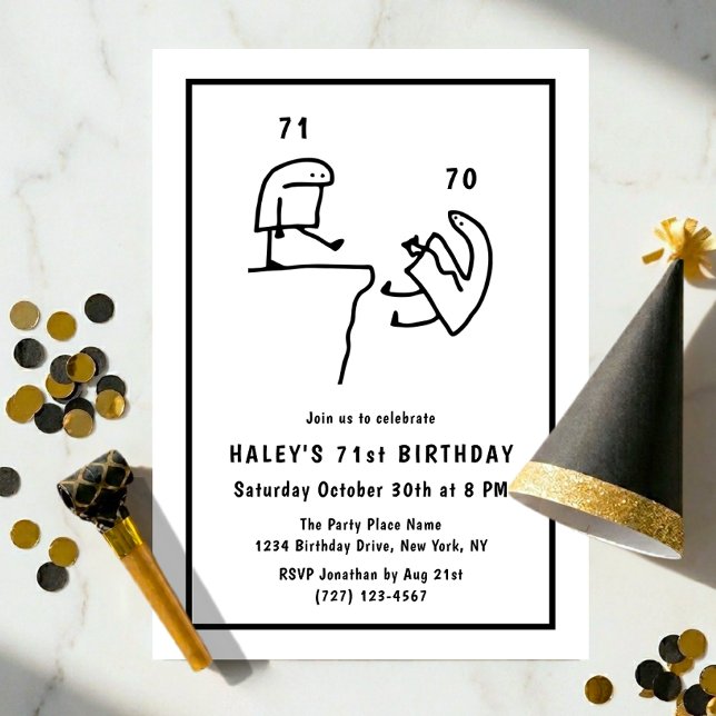 Invitation Humour Mémé Drôle Simple Noir Blanc 71e Anniversai (Créateur téléchargé)
