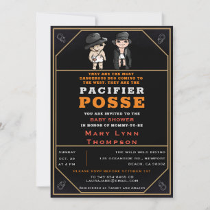 Invitation Humour Twins Pacifier Posse Wild West Baby shower