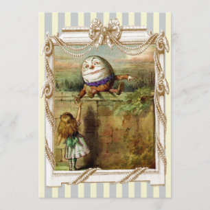Invitation Humpty Dumpty et Alice rayures bleues et blanches