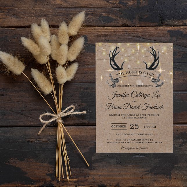 Invitation "Hunt is Over" Rustic Antler Strings Mariage léger (Créateur téléchargé)