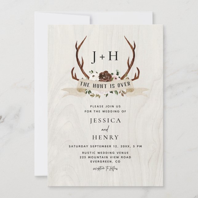 Invitation Hunt is Over Rustic Antlers QR Code Wedding  (Devant)