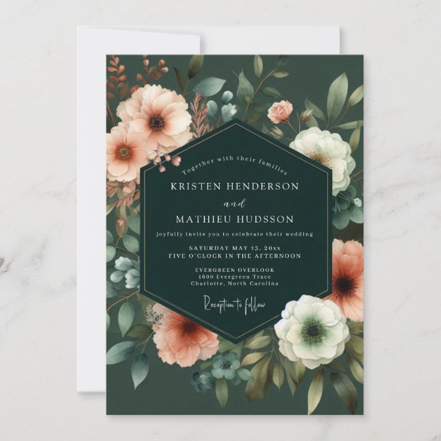 Invitation Hunter Coral Painterly Wedding (Devant)