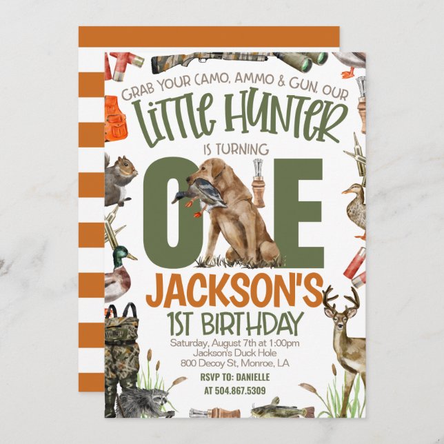 Invitation Hunter First Birthday (Devant / Derrière)