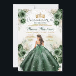 Invitation Hunter Green Floral Princess Gold Quiñceanera<br><div class="desc">Hunter Green Floral Princess Gold Quiñceanera Invitation Élégante Emerald Green Flowers Gold Crown Princess Robe Mis Quince Invitation Quinceañera 15 Anos,  16e Anniversaire Gold Parties scintillant</div>
