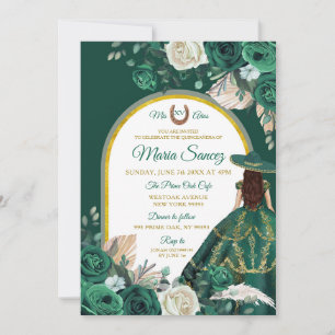 Invitation Hunter Green Floral Princesse Quinceañera