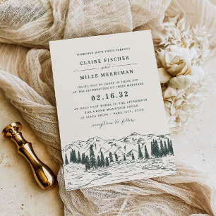 Invitation Hunter Green   Mariage d'esquisse de montagne
