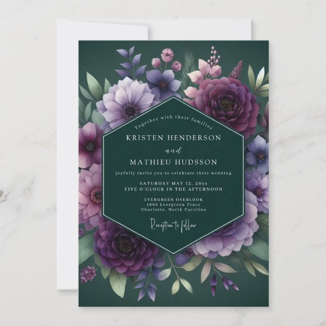 Invitation Hunter Plum Floral Wedding (Devant)