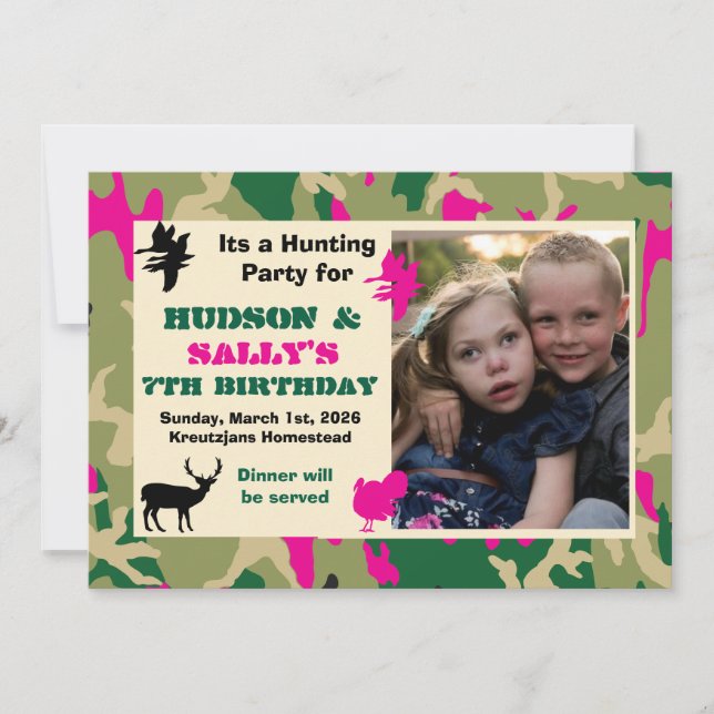Invitation Hunting Birthday invitation, for boy an girl Invit (Devant)