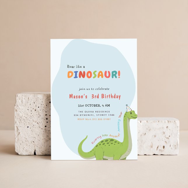 Invitation Hurle comme un dinosaure Aquarelle Dino 3e anniver (Créateur téléchargé)
