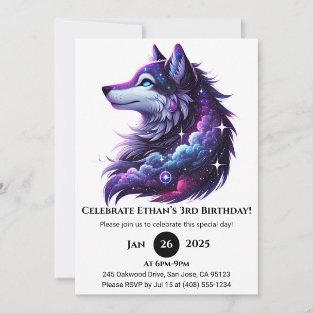 Invitation Hurlement Céleste Loup Anniversaire (Devant)