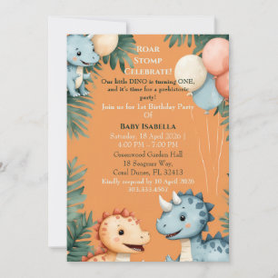 Invitation Hurlement Coup Orange Petit Dino Fête Premier Anni