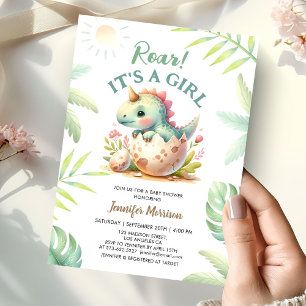 Invitation Hurler C'est une fille Mignon Dino Dinosaure Baby
