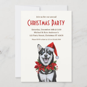 Invitation Husky dans une fête de Noël de Chien Sibérien à Sa