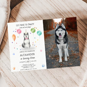 Invitation Husky Sibir Chien Pawty Chiot Anniversaire rose Ph