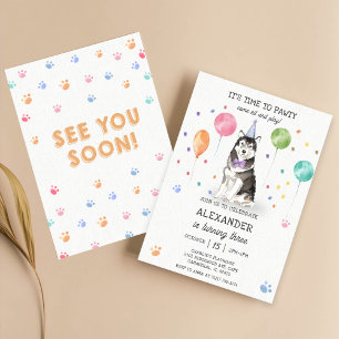 Invitation Husky Sibir Chien Pawty Chiot rose Anniversaire