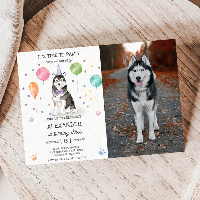 Invitation Husky Sibir Chien Pawty Chiot rose Anniversaire (Créateur téléchargé)